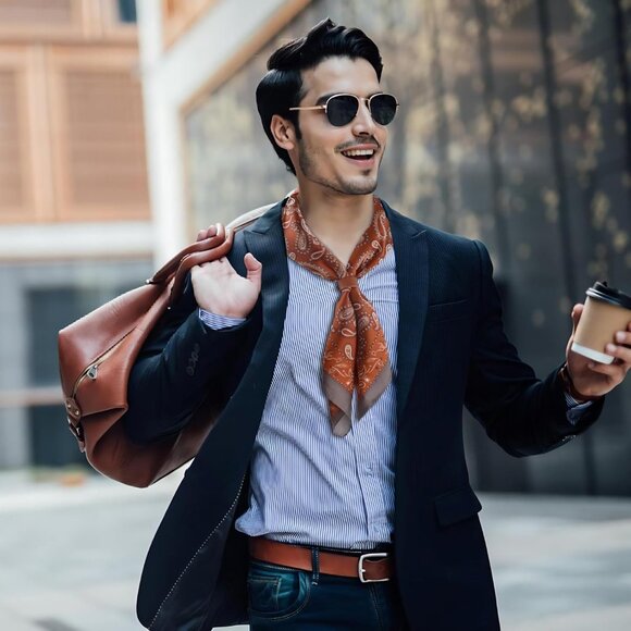 ⚡Men D-Black Necktie 27.5 Inches Cowboy Scarves Pocket Square Silk Bandanas - Picture 7 of 8